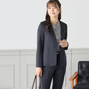 GEORET6333 Scuba Knit Collarless Jacket