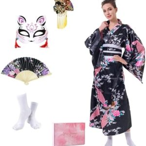 GEORET385 Japanese Costume Cosplay Halloween Black Peacock