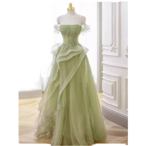 GEORET383 Green Floor Length Evening Women High